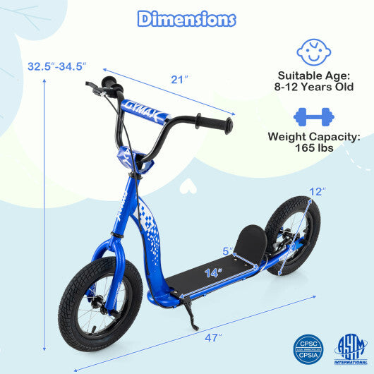 Kids Scooter Youth Kick Scooter with Adjustable Height Handlebar 12-Inch Inflatable Wheels-Pink LuxuryLifeWay Online Store