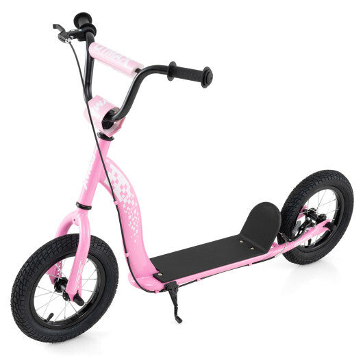 Kids Scooter Youth Kick Scooter with Adjustable Height Handlebar 12-Inch Inflatable Wheels-Pink LuxuryLifeWay Online Store