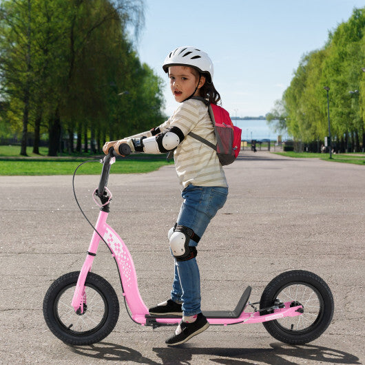 Kids Scooter Youth Kick Scooter with Adjustable Height Handlebar 12-Inch Inflatable Wheels-Pink LuxuryLifeWay Online Store
