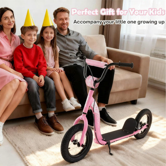 Kids Scooter Youth Kick Scooter with Adjustable Height Handlebar 12-Inch Inflatable Wheels-Pink LuxuryLifeWay Online Store