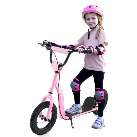 Kids Scooter Youth Kick Scooter with Adjustable Height Handlebar 12-Inch Inflatable Wheels-Pink LuxuryLifeWay Online Store