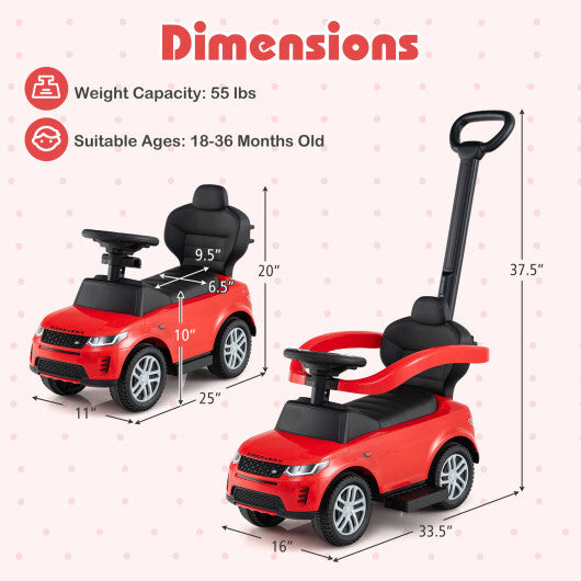 3 in 1 Push Car with Removable Handle and Guardrail for Kids 18-36 Months Old-Red LuxuryLifeWay Online Store