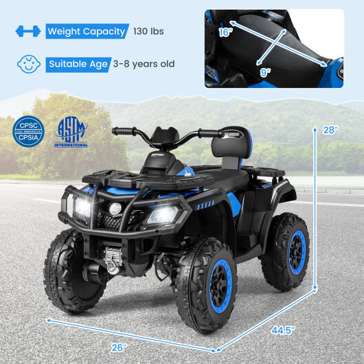 24V Kids ATV 2-Seater with 4 Motors with LED Lights and Music-Blue LuxuryLifeWay Online Store