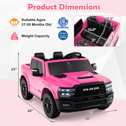 2 Seater 24V Ride on Toy for Big Kids Licensed Ram Truck with Remote and Music-Pink - Color: Pink LuxuryLifeWay Online Store