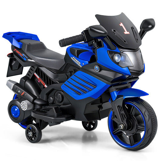 6V Kids Motorcycle with Headlights Music and Detachable Training Wheels-Navy LuxuryLifeWay Online Store
