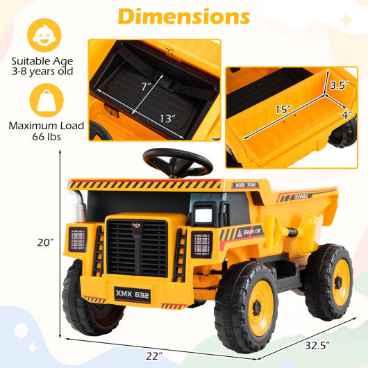 24V Construction Electric Vehicle with Dump Bed and Remote Control for Aged 3-8-Yellow - Color: Yellow LuxuryLifeWay Online Store