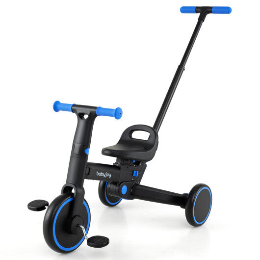 4-in-1 Foldable Toddler Tricycle with Push Handle with Adjustable Seat-Navy LuxuryLifeWay Online Store
