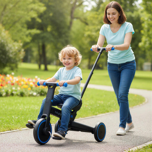 4-in-1 Foldable Toddler Tricycle with Push Handle with Adjustable Seat-Navy LuxuryLifeWay Online Store