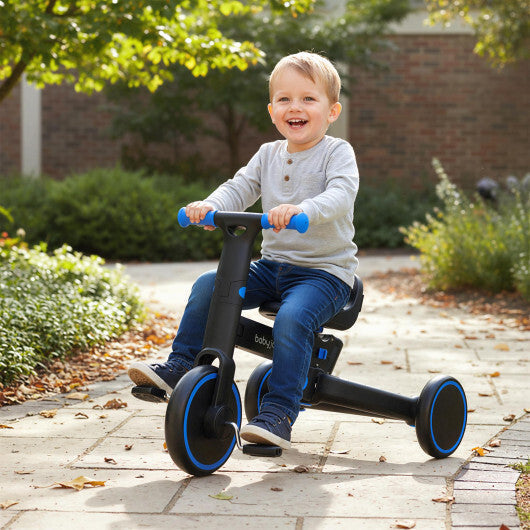 4-in-1 Foldable Toddler Tricycle with Push Handle with Adjustable Seat-Navy LuxuryLifeWay Online Store