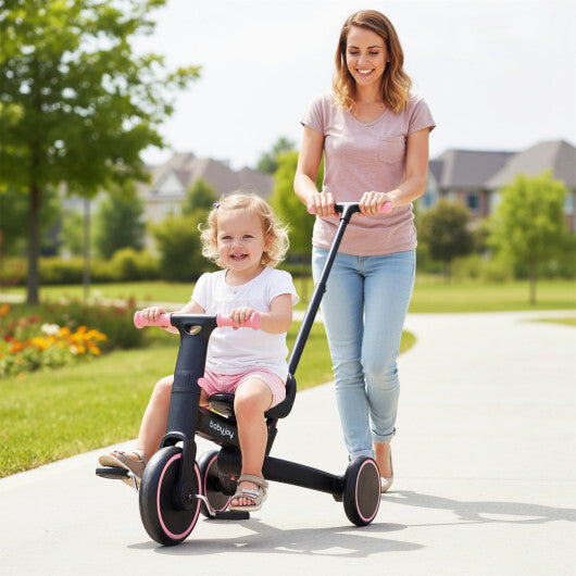4-in-1 Foldable Toddler Tricycle with Push Handle with Adjustable Seat-Navy LuxuryLifeWay Online Store