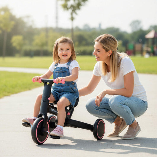 4-in-1 Foldable Toddler Tricycle with Push Handle with Adjustable Seat-Navy LuxuryLifeWay Online Store