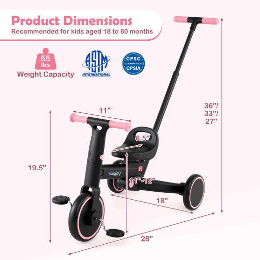 4-in-1 Foldable Toddler Tricycle with Push Handle with Adjustable Seat-Navy LuxuryLifeWay Online Store