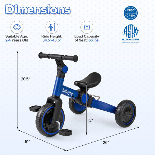 5-In-1 Toddler Bike Kids Balance Bike with Removable Pedals-Blue LuxuryLifeWay Online Store