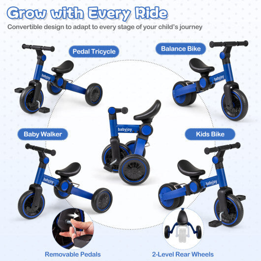 5-In-1 Toddler Bike Kids Balance Bike with Removable Pedals-Blue LuxuryLifeWay Online Store