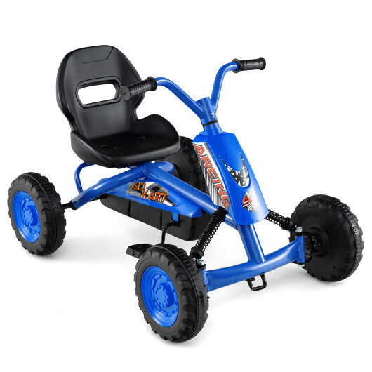 Go Kart for Kids 4 Wheel with Steering Handlebars and Adjustable Seat-Red