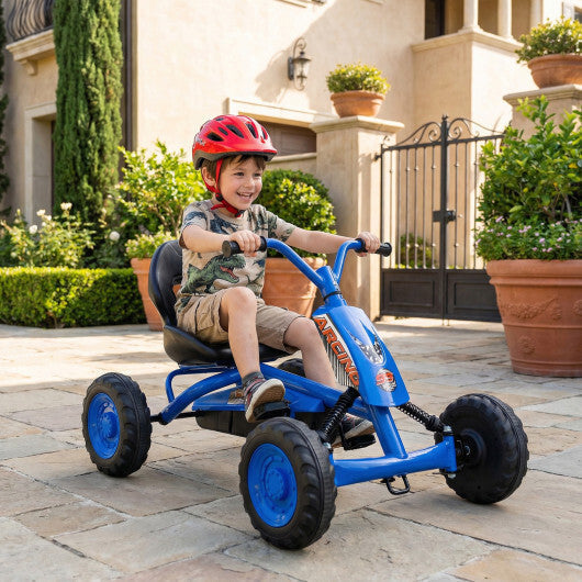 Go Kart for Kids 4 Wheel with Steering Handlebars and Adjustable Seat-Red