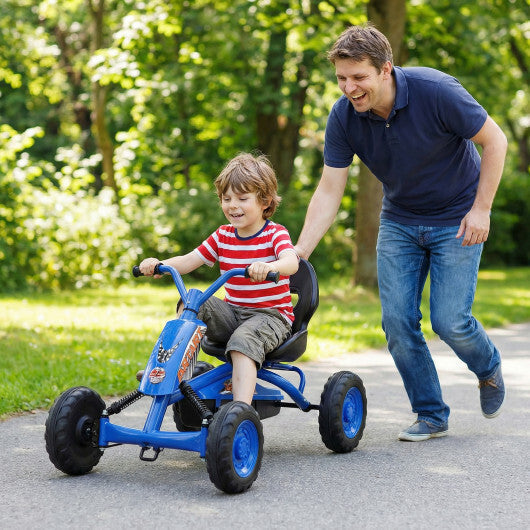 Go Kart for Kids 4 Wheel with Steering Handlebars and Adjustable Seat-Red