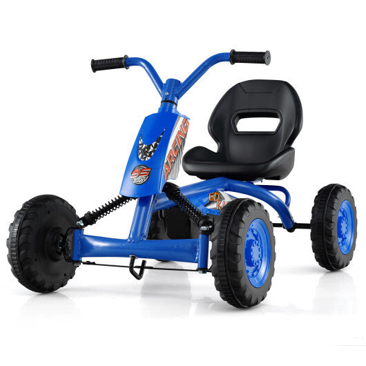 Go Kart for Kids 4 Wheel with Steering Handlebars and Adjustable Seat-Red