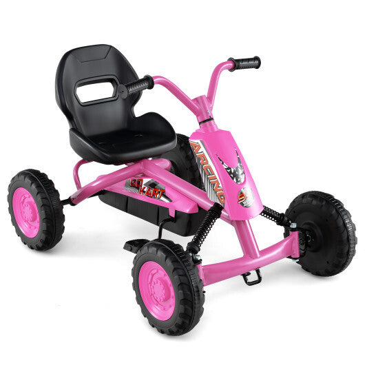 Go Kart for Kids 4 Wheel with Steering Handlebars and Adjustable Seat-Red