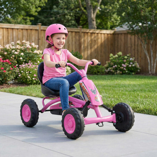 Go Kart for Kids 4 Wheel with Steering Handlebars and Adjustable Seat-Red