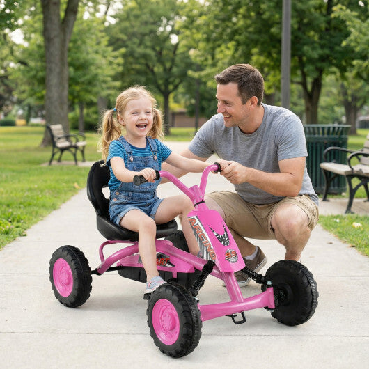 Go Kart for Kids 4 Wheel with Steering Handlebars and Adjustable Seat-Red