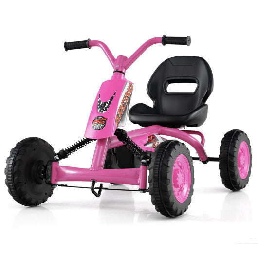Go Kart for Kids 4 Wheel with Steering Handlebars and Adjustable Seat-Red
