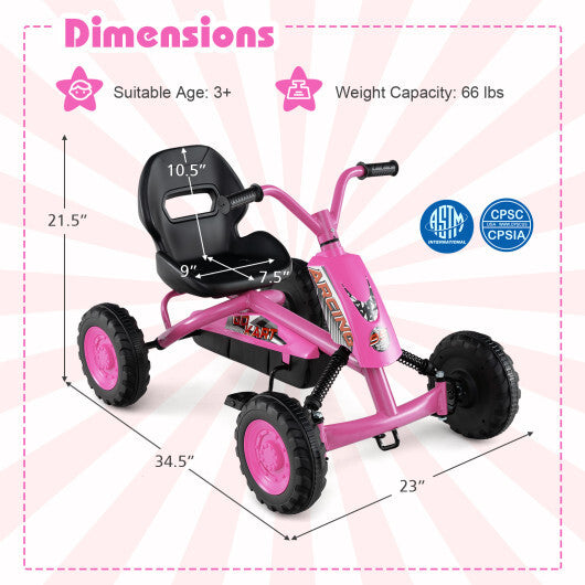 Go Kart for Kids 4 Wheel with Steering Handlebars and Adjustable Seat-Red