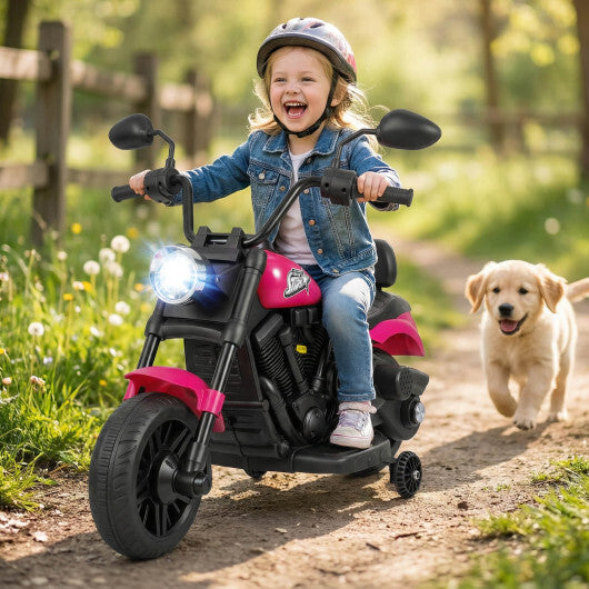6V Kids Motorcycle with Headlight and Music and Training Wheels-Pink - Color: Pink LuxuryLifeWay Online Store