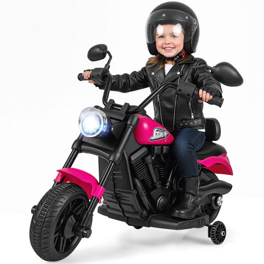 6V Kids Motorcycle with Headlight and Music and Training Wheels-Pink - Color: Pink LuxuryLifeWay Online Store