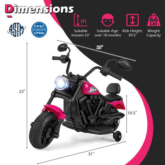 6V Kids Motorcycle with Headlight and Music and Training Wheels-Pink - Color: Pink LuxuryLifeWay Online Store