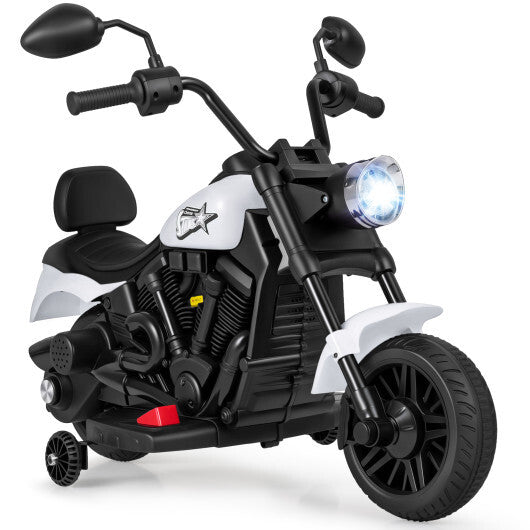 6V Kids Motorcycle with Headlight and Music and Training Wheels-White LuxuryLifeWay Online Store