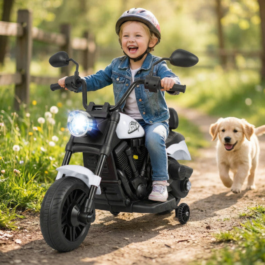 6V Kids Motorcycle with Headlight and Music and Training Wheels-White LuxuryLifeWay Online Store