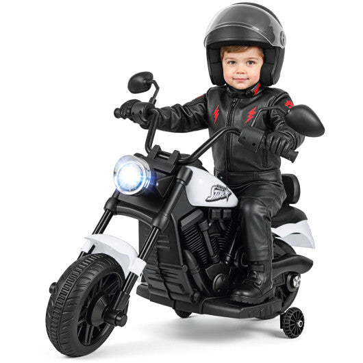 6V Kids Motorcycle with Headlight and Music and Training Wheels-White LuxuryLifeWay Online Store