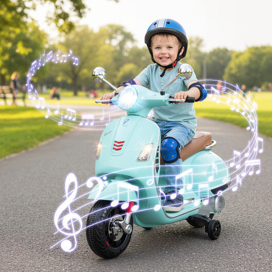 12V Kids Electric Motorcycle Licensed VESPA with Music and Training Wheels-Green LuxuryLifeWay Online Store
