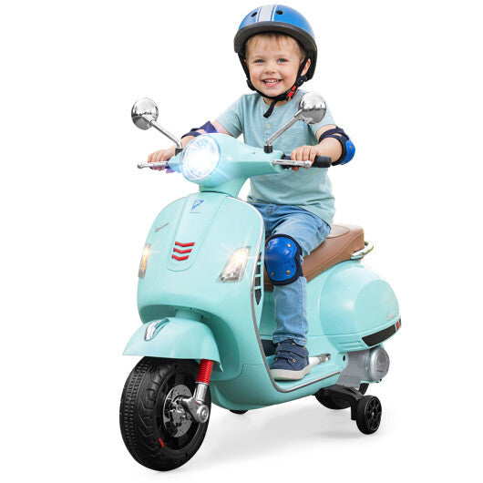 12V Kids Electric Motorcycle Licensed VESPA with Music and Training Wheels-Green LuxuryLifeWay Online Store