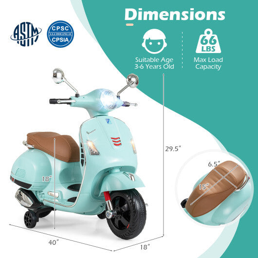 12V Kids Electric Motorcycle Licensed VESPA with Music and Training Wheels-Green LuxuryLifeWay Online Store