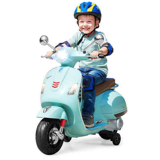 12V Kids Electric Motorcycle Licensed VESPA with Music and Training Wheels-Green LuxuryLifeWay Online Store