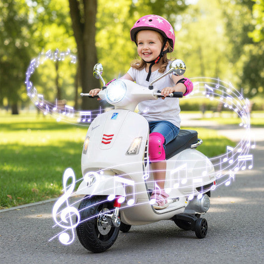 12V Kids Electric Motorcycle Licensed VESPA with Music and Training Wheels-Green LuxuryLifeWay Online Store