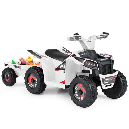 6V Kids Electric ATV Quad Car with Detachable Trailer-White LuxuryLifeWay Online Store