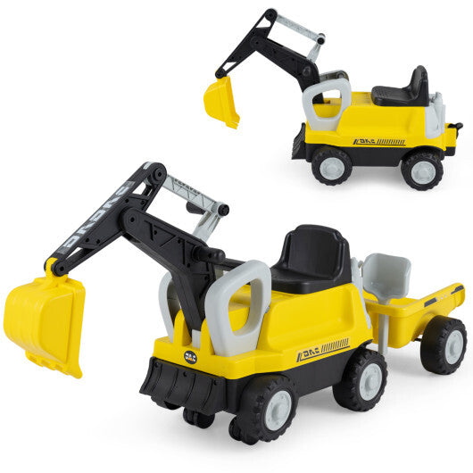 2-In-1 Kids Ride on Tractor with Digging Arm and Detachable Trailer-Yellow LuxuryLifeWay Online Store