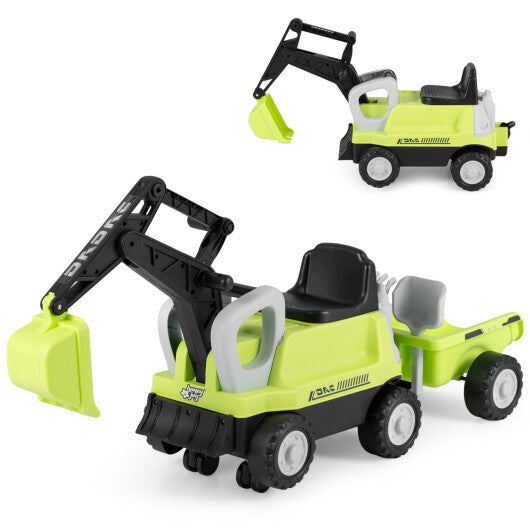 2-In-1 Kids Ride on Tractor with Digging Arm and Detachable Trailer-Yellow LuxuryLifeWay Online Store