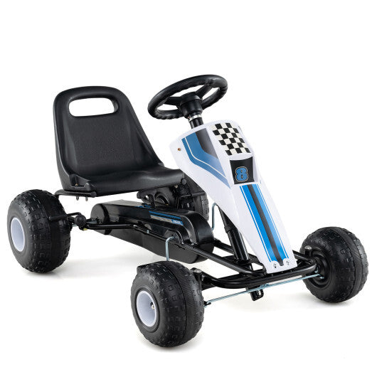 4-Wheel Ride On Toy Pedal Go Kart for Kids with Steering Wheel and Safe Handbrake-White LuxuryLifeWay Online Store