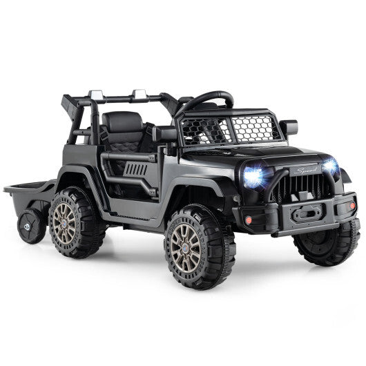 12V Kids Ride On UTV Car with Detachable Trailer-Black LuxuryLifeWay Online Store