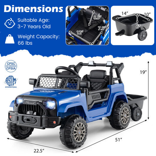 12V Kids Ride On UTV Car with Detachable Trailer-Black LuxuryLifeWay Online Store
