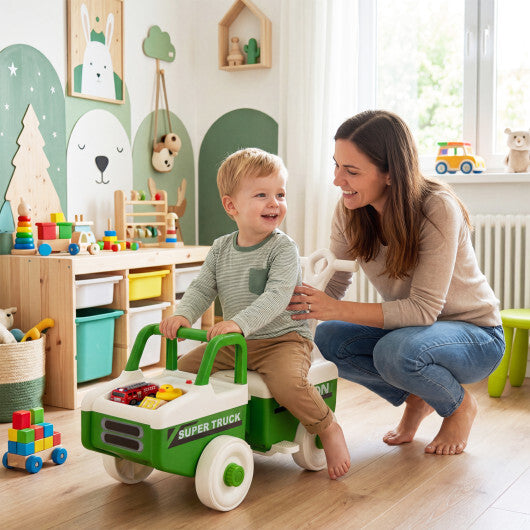 4 in 1 Ride on Push Car with Music and Under-Seat Storage for Boys Girls-Green LuxuryLifeWay Online Store
