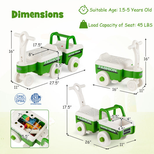 4 in 1 Ride on Push Car with Music and Under-Seat Storage for Boys Girls-Green LuxuryLifeWay Online Store