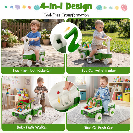 4 in 1 Ride on Push Car with Music and Under-Seat Storage for Boys Girls-Green LuxuryLifeWay Online Store