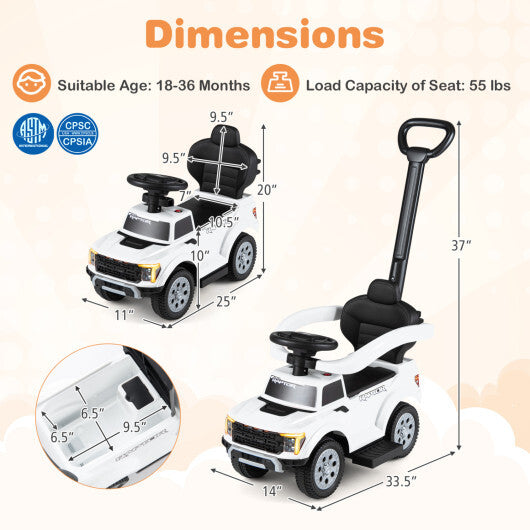 3-In-1 Licensed Ford Push Car for Toddlers-White - Color: White LuxuryLifeWay Online Store