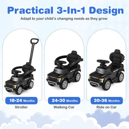 3-In-1 Licensed Ford Push Car for Toddlers-Black