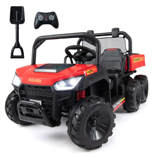 24V 2-Seater Kids Ride on Dump Truck 4WD with Electric Dump Bed and Lights-Red - Color: Red LuxuryLifeWay Online Store